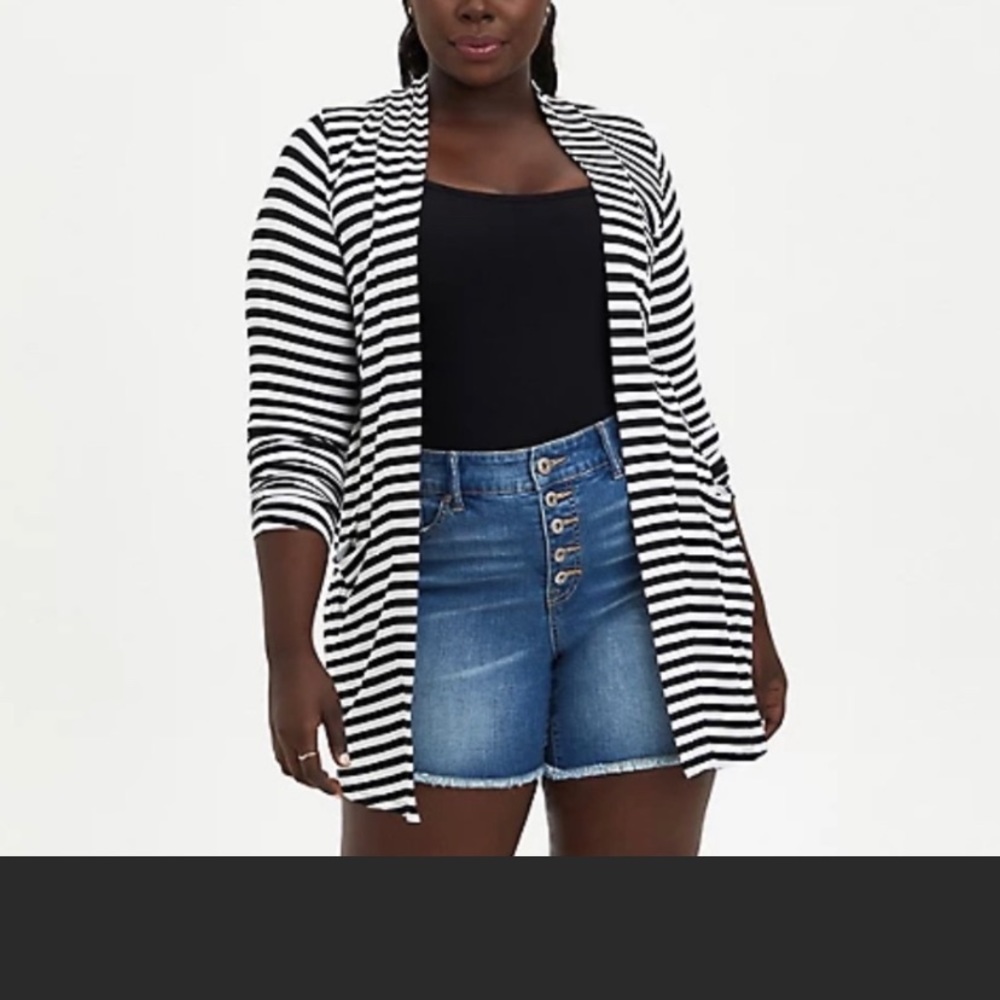 Black and white striped Torrid long sleeve open front top